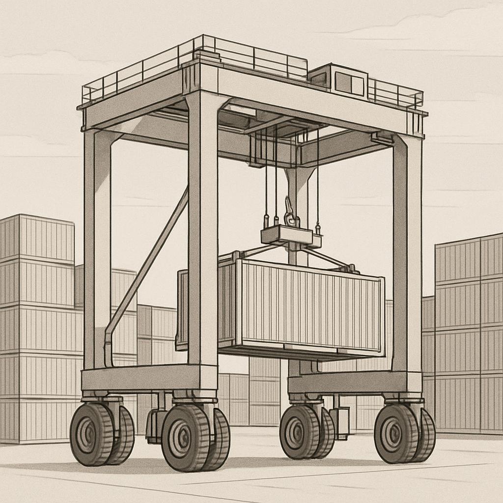 Here is the alt text for the image you provided, concise and limited to 100 characters: "Container Stacker Up Close, Indus...